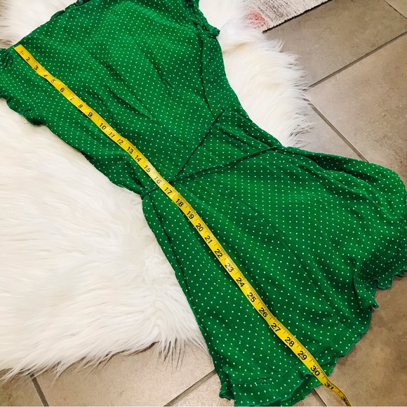 Reformation Sicilia Ruffle Wrap Polka Dot Mini Dress Green Sz XS - Picture 12 of 13